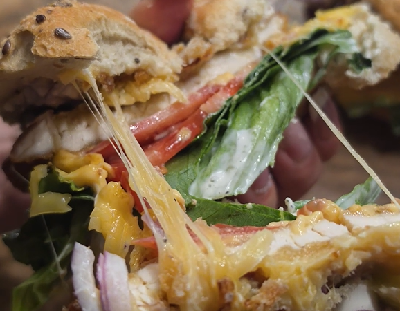 Oven-Baked Chicken Burgers with Cheddar & Crispy Onions